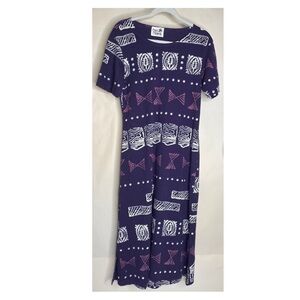 Vintage Copa Cabana Women's Maxi Dress Purple Geometric Print Cotton Sz Med/Lg